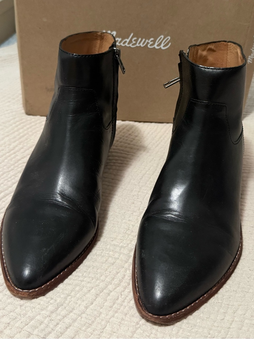 Madewell Black Leather Pointed Ankle Booties sz 8 Women’s low heel